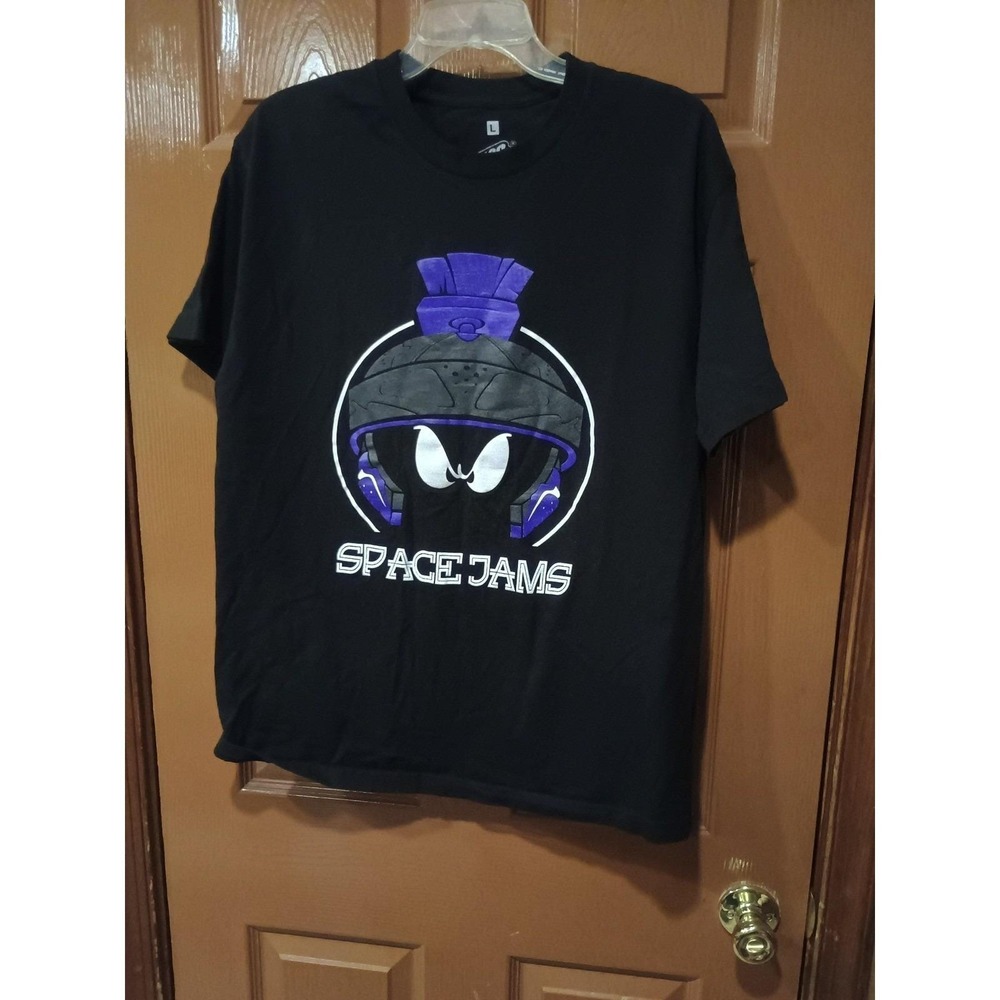 Snelos Space Jams T-Shirt Mens Large Black Excellent Marvin Martian Graphic Tee